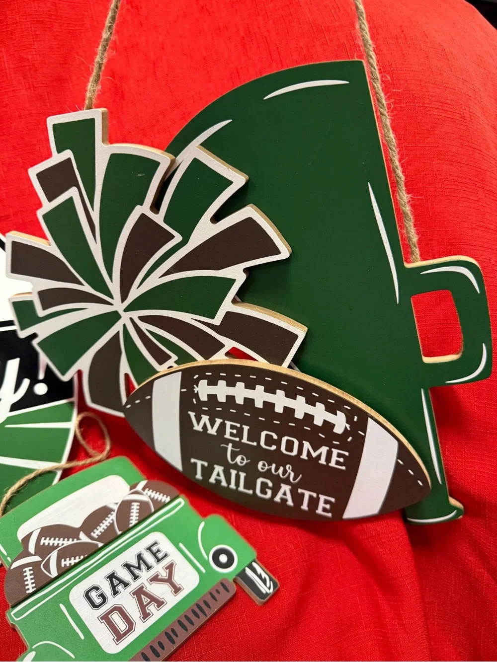 Hobby Lobby Green and Brown Game Day Football Door Hanger Set Welcome Tailgate